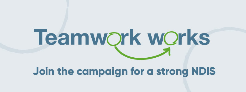 EDM banner with text: Teamwork works. Join the campaign for a strong NDIS.